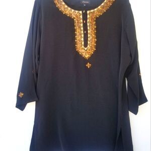 Lakshita Black Tunic Top W/ Sequin Bead Details